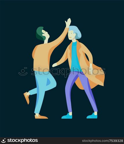 Vector people character. Friends and couple hugging, walking and spend time tygether. Colorful flat concept illustration.. Vector people character. Friends and couple hugging, walking and spend time tygether