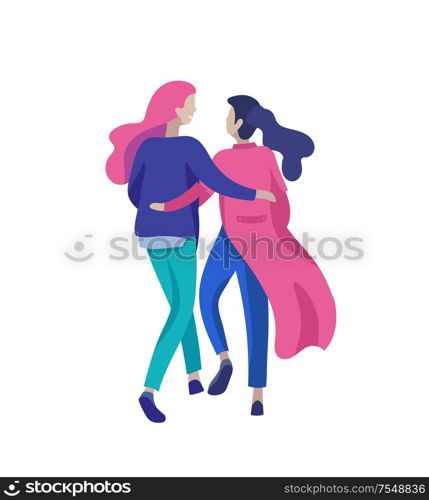 Vector people character. Friends and couple hugging, walking and spend time tygether. Colorful flat concept illustration.. Vector people character. Friends and couple hugging, walking and spend time tygether