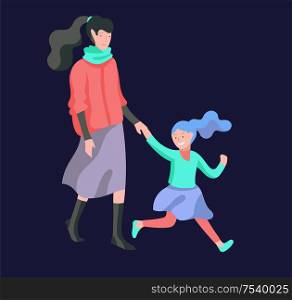 Vector people character. Mother and daughter spending time together. Colorful flat concept illustration.. Vector people character. Mother and daughter spending time together