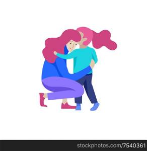 Vector people character. Mother and daughter spending time together. Colorful flat concept illustration.. Vector people character. Mother and daughter spending time together
