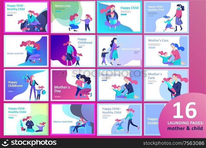 Vector people character. Mother and daughter spending time together, read a book and play, bathe the baby, walk and shopping. Colorful flat concept illustration.. Vector people character. Mother and daughter spending time together, read a book and play, bathe the baby, walk and shopping. Colorful flat