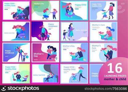 Vector people character. Mother and daughter spending time together, read a book and play, bathe the baby, walk and shopping. Colorful flat concept illustration.. Vector people character. Mother and daughter spending time together, read a book and play, bathe the baby, walk and shopping. Colorful flat