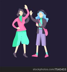 Vector people character walking on the street in autumn or winter clothes, friends and couples. Colorful flat cartoon characters. Vector people character walking on the street in autumn or winter clothes