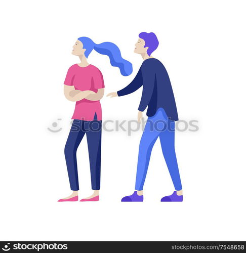 Vector people in bad emotions, character in conflict, angry or tired and in stress. Aggressive people yell at each other. Colorful flat concept illustration.. Vector people in bad emotions, character in conflict, angry or tired and in stress.