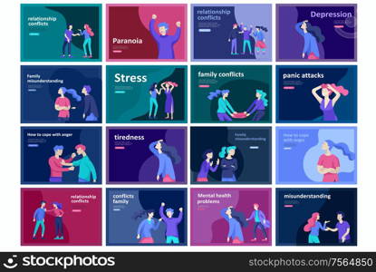 Vector people in bad emotions, character in conflict, angry or tired and in stress. Aggressive people yell at each other. Colorful flat concept illustration.. Vector people in bad emotions, character in conflict, angry or tired and in stress. Aggressive people yell at each other. Colorful