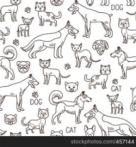 Vector pets pattern. Doodle dog and cat background. Vector doodle pets pattern