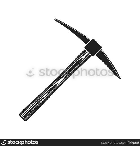 vector pick mining tool illustration. vector black monochrome picker tool wooden handle mining equipment solid illustration isolated on white background