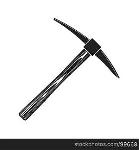 vector pick mining tool illustration. vector black monochrome picker tool wooden handle mining equipment solid illustration isolated on white background