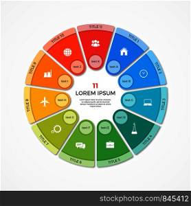 Vector pie chart circle infographic template with 11 options