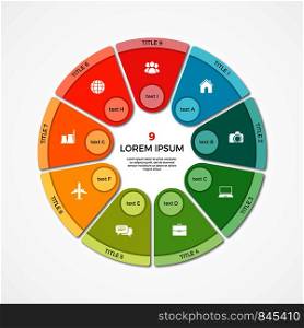 Vector pie chart circle infographic template with 9 options