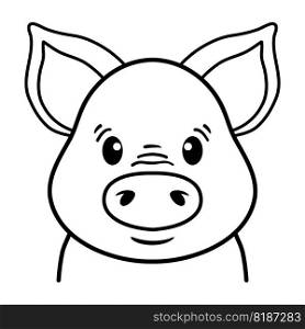 vector pig head, line drawing. farm animal symbol isolated on white background. funny piggy face, farm pig icon