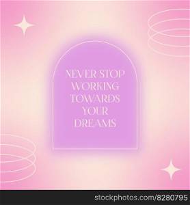Vector pink and beige mesh gradient background with wireframe geometric shapes in y2k aesthetic. Pastel colors. Inspirational quote for social media