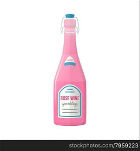 vector pink color flat design rose sparkling wine lightning stopper bottle with label isolated illustration on white background&#xA;