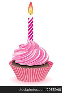 vector pink cupcake with burning candle