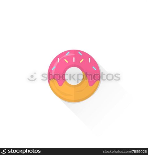 vector pink icing donut with colorful sprinkles isolated flat design illustration on white background with shadow &#xA;