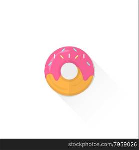 vector pink icing donut with colorful sprinkles isolated flat design illustration on white background with shadow &#xA;