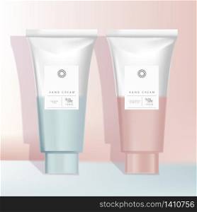 Vector Pink & Light Blue Cosmetics or Healthcare Tubes Packaging with Minimal Hipster Gradient Design