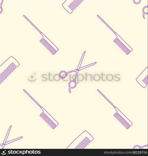 vector pink violet outline design hairdresser combs scissors seamless decoration pattern isolated light background &#xA;