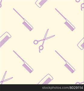 vector pink violet outline design hairdresser combs scissors seamless decoration pattern isolated light background &#xA;
