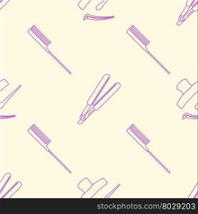 vector pink violet outline design hairdresser iron comb and pins seamless decoration pattern isolated light background &#xA;