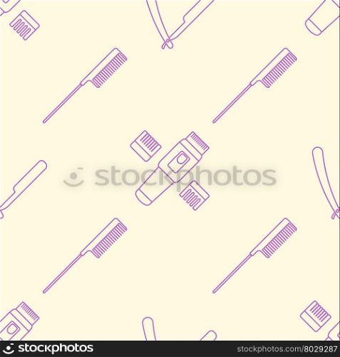 vector pink violet outline design hairdresser machine comb razor seamless decoration pattern isolated light background &#xA;