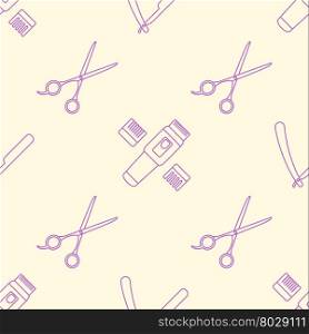 vector pink violet outline design hairdresser machine scissors razor seamless decoration pattern isolated light background &#xA;