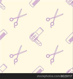 vector pink violet outline design hairdryer device comb scissors seamless decoration pattern isolated light background &#xA;