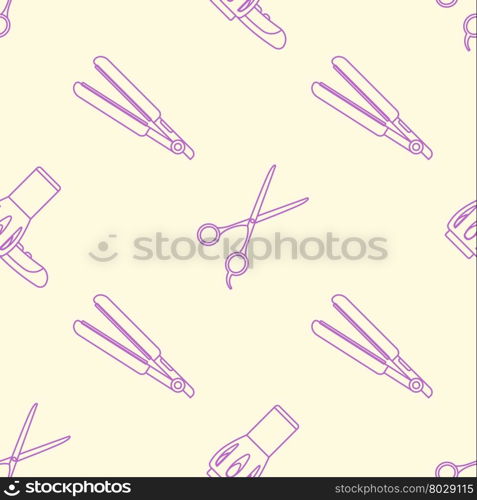 vector pink violet outline design hairdryer iron hairdresser scissors seamless decoration pattern isolated light background &#xA;