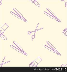 vector pink violet outline design hairdryer iron hairdresser scissors seamless decoration pattern isolated light background &#xA;