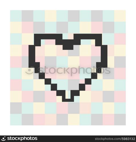 Vector pixel heart icon on a square background. Vector pixel heart icon on a square background.