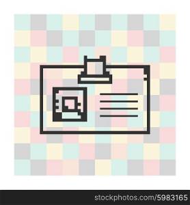 Vector pixel icon badge on a square background. Vector pixel icon badge on a square background.