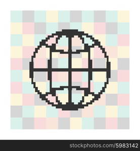 Vector pixel icon globe on a square background. Vector pixel icon globe on a square background.