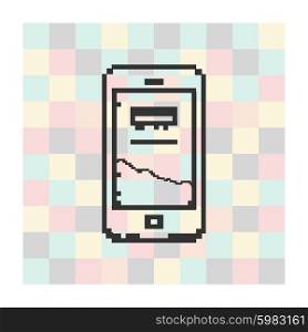 Vector pixel icon smartfone on a square background. Vector pixel icon smartfone on a square background.