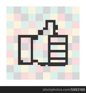 Vector pixel icon thumbs up on a square background. Vector pixel icon thumbs up on a square background.