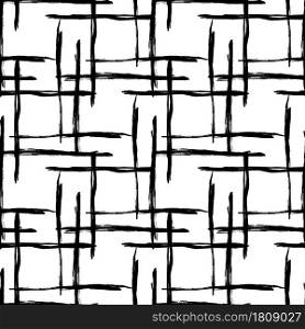 Vector Plaid Brush Seamless Pattern Grange Minimalist Check Geometric Design in Black Color. Modern Grung Collage Background for kids fabric and textile.. Vector Plaid Brush Seamless Pattern Grange Minimalist Check Geometric Design in Black Color. Modern Grung Collage Background for kids fabric and textile