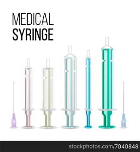 Vector Plastic Medical Syringe For Injection Isolated 3d Realistic Illustration. Transparent Background.. Vector Plastic Medical Syringe Isolated 3d Realistic Illustration