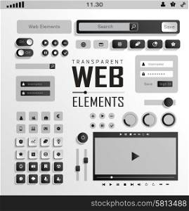 Vector plat transparent Web, mobile Elements, icons. Buttons and Label