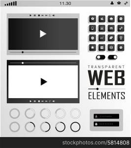Vector plat transparent Web, mobile Elements, icons. Buttons and Label
