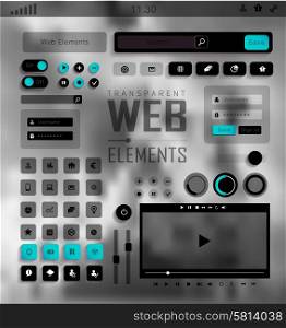 Vector plat transparent Web, mobile Elements, icons. Buttons and Labels, blur background