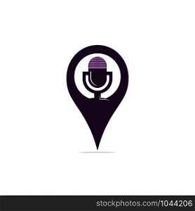Vector podcast and map pointer logo combination. Music and gps locator symbol or icon. Unique sound and pin logotype design template.