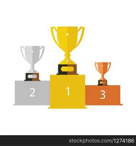 vector podium icon with cups - gold, silver and bronze