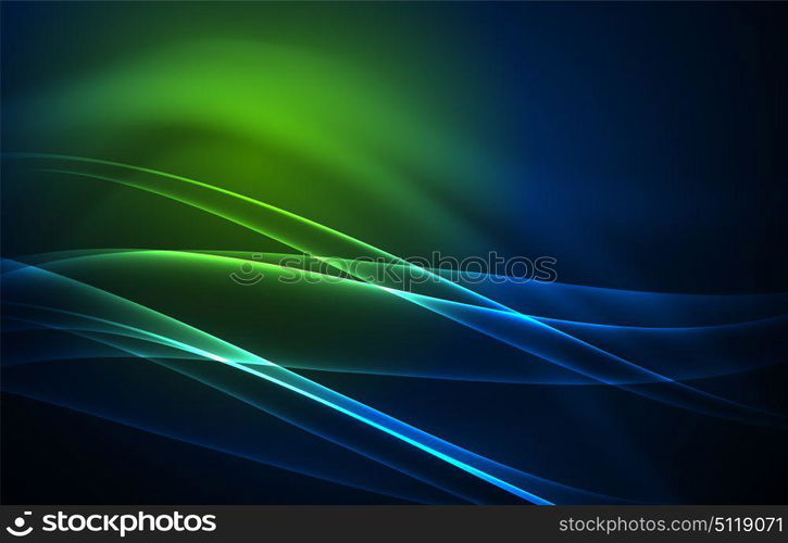 Vector polar lights concept background. Vector polar lights concept, glowig shapes in the dark, abstract background