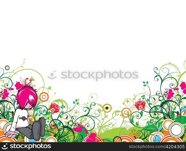 vector popart floral background with emo kid