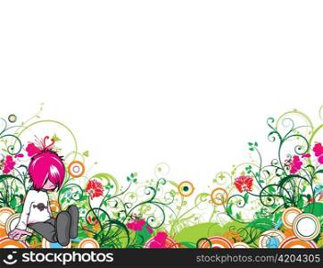 vector popart floral background with emo kid