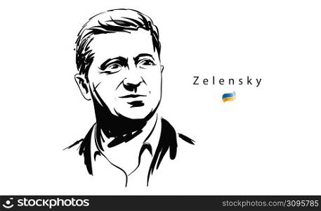 Vector portrait of the President of Ukraine Vladimir Zelensky.. Vector portrait of the President of Ukraine Vladimir Zelensky