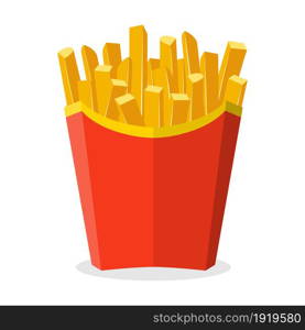 Vector Potatoes French Fries in Red Carton Package Box Isolated on White background. Fast Food. Vector illustration in flat style. Potatoes French Fries