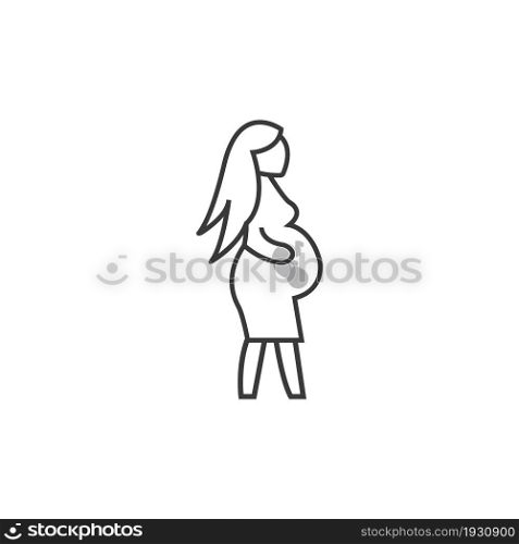 Vector pregnant woman icon in trendy linear style. Gynecology clinic logo, design element for hospital site.