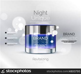 Vector premium cream ads, facial skincare brand cosmetic packaging, translucent glass cream bottle with glittering
