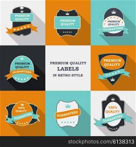Vector Premium Quality Label Set in Flat Modern Design with Long Shadow. Vector Illustration EPS10. Vector Premium Quality Label Set in Flat Modern Design with Long