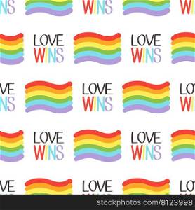 Vector pride doodle seamless pattern. LGBT Hearts with rainbow. Gay parade, LGBTQ  rights symbol. Background, wrapping paper, bag template, isolated print on white background.